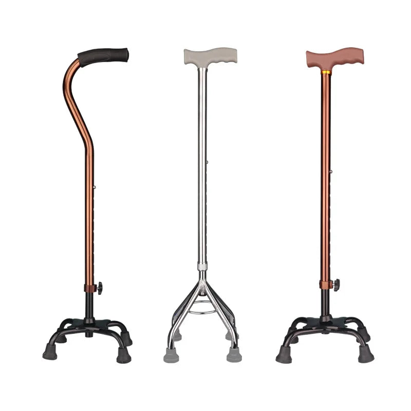 Aluminum Alloy Gold Four-legged Crutches with Curved Armrests Elderly Walking Sticks Are Portable and Adjustable
