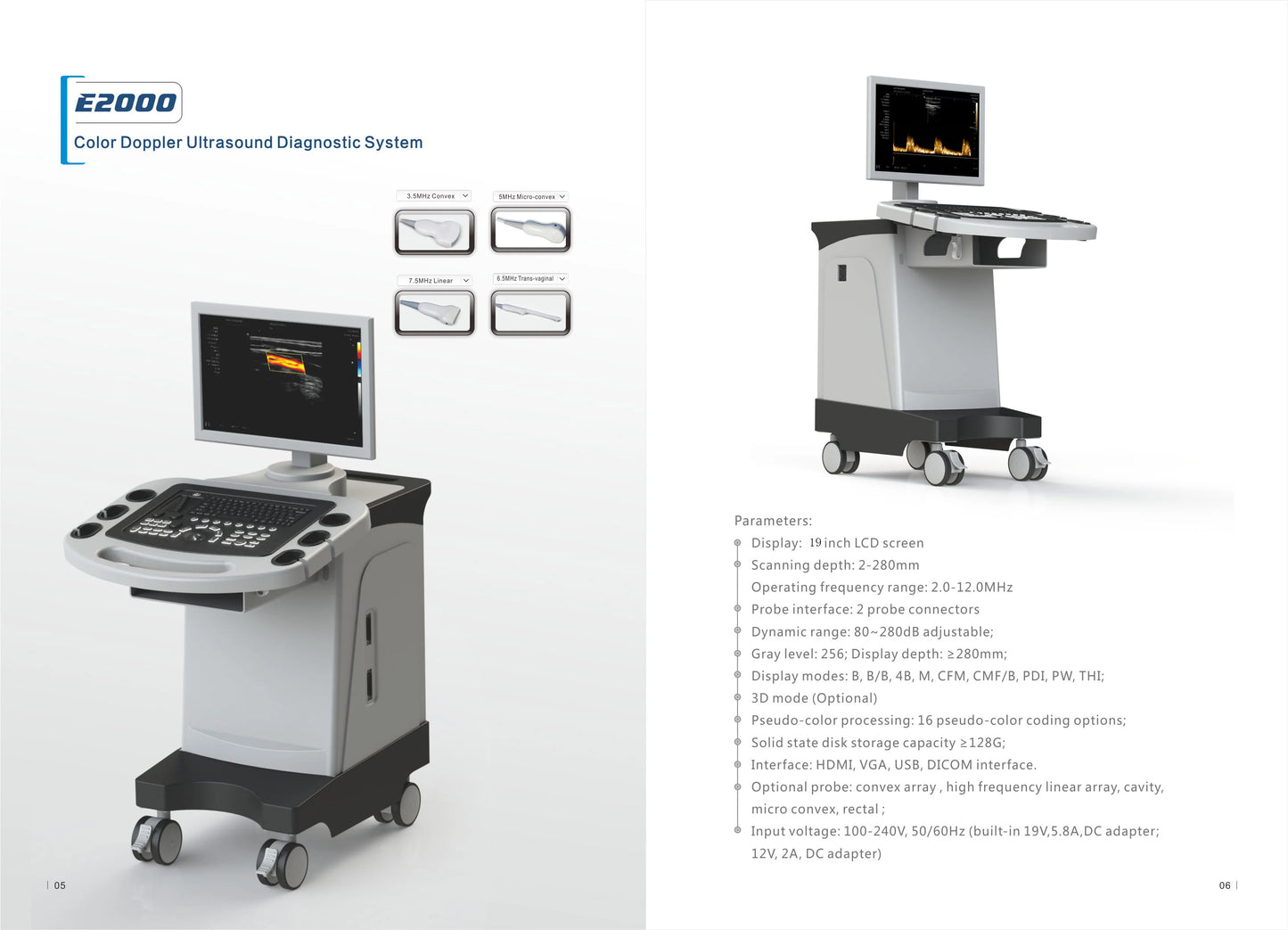 Hospital Ultrasound Machine Hand-Push E2000 Technical Parameters Color Doppler Ultrasound Imaging System