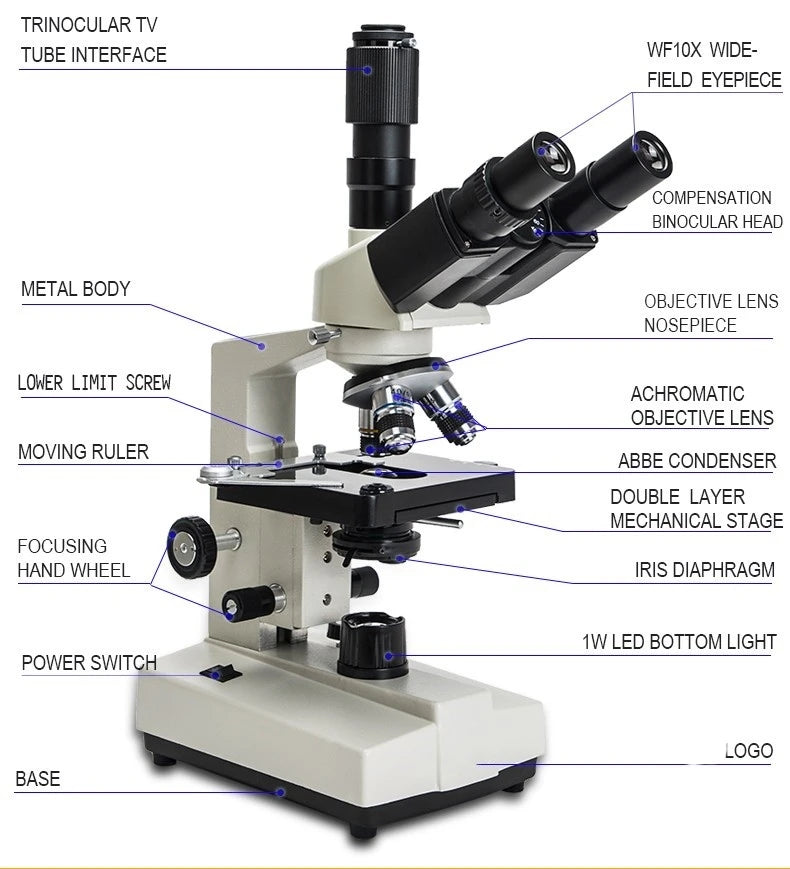 1600X Reusable Biological Optical Microscope for Home Hospital Pet Science Laboratory Use for Bacteria Observation Binocular