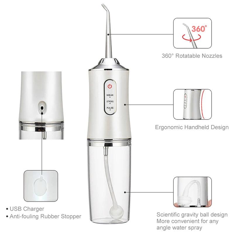 Oral Irrigator +4 Jets 3 Mode USB Rechargeable Water Flosser Portable Dental Water Jet Waterproof Irrigator Dental Teeth Cleaner