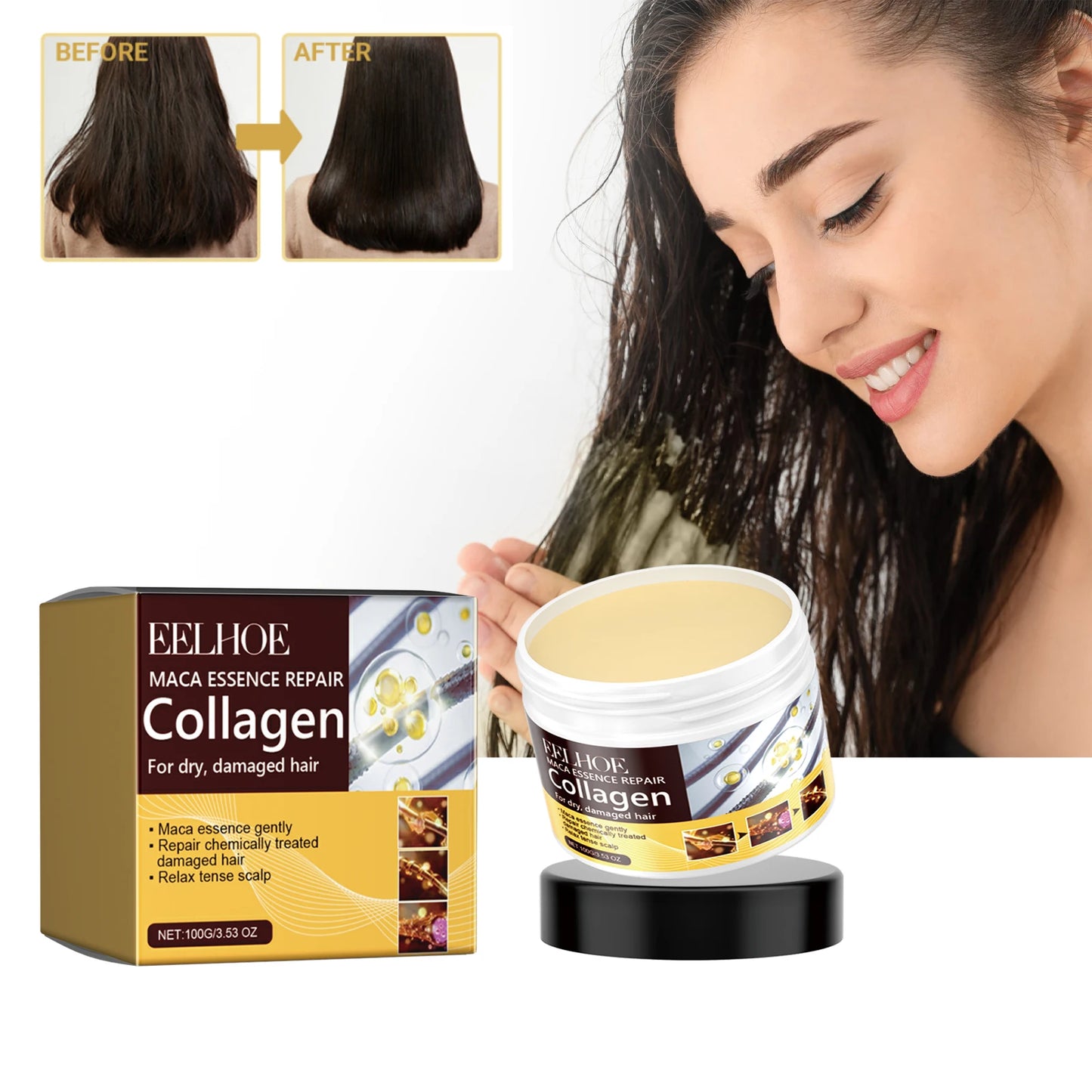 FCJ 500ml Collagen Repair Hair Mask Strong and Moisturizing Keratin for Dry Hair Nourishing and Softening Argan Oil Formula