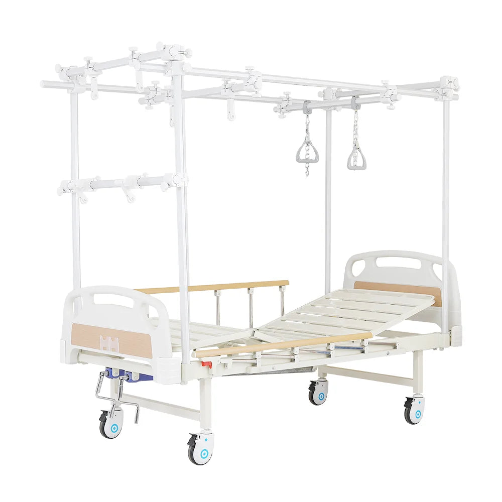Medical Multifunctional Aluminum Alloy Manual 2 Crank Patient Orthopedic Feram Hospital Bed