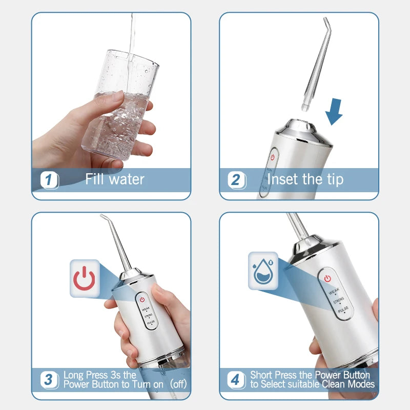 Oral Irrigator +4 Jets 3 Mode USB Rechargeable Water Flosser Portable Dental Water Jet Waterproof Irrigator Dental Teeth Cleaner