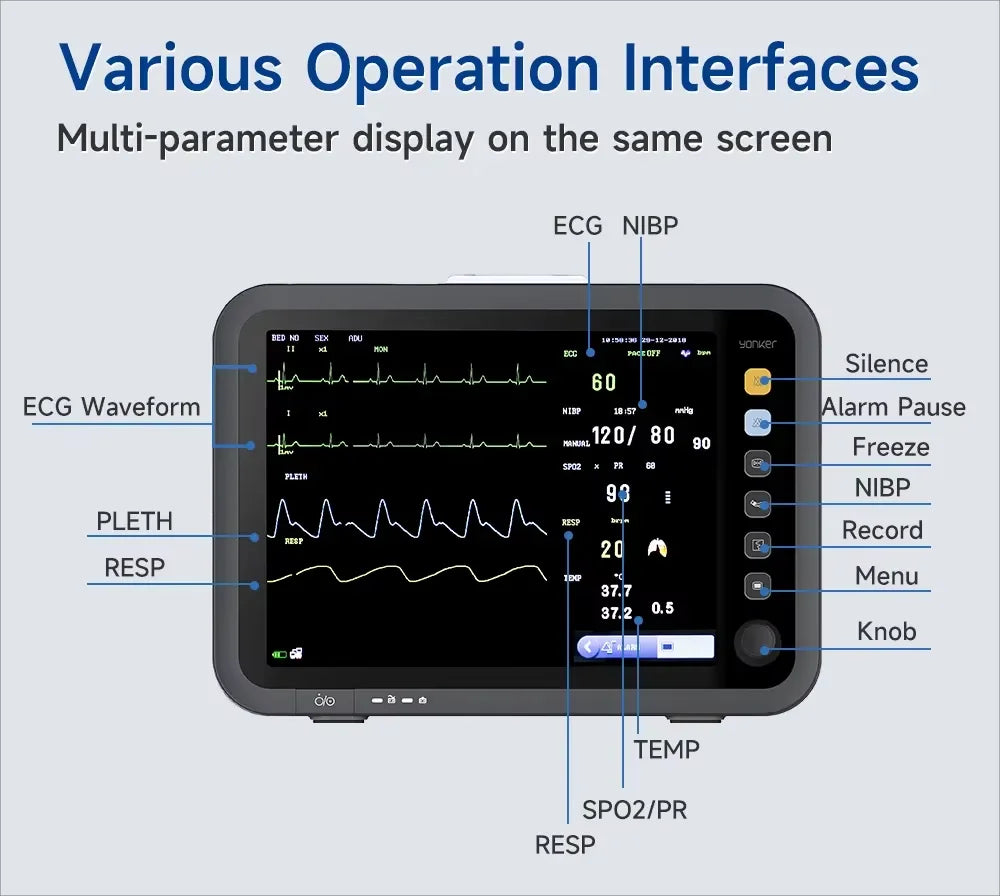 Full Touch Screen 12.1 Inch ICU Monitor Hospital Ambulance Instrument Vital Signs Portable Multi-parameter Patient Monitor