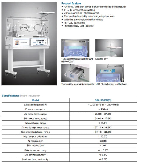 3000bs Hospital Baby Incubator Infant Care Equipment Movable Paediatric Blue Ray Baby Infant Neonatal Incubator