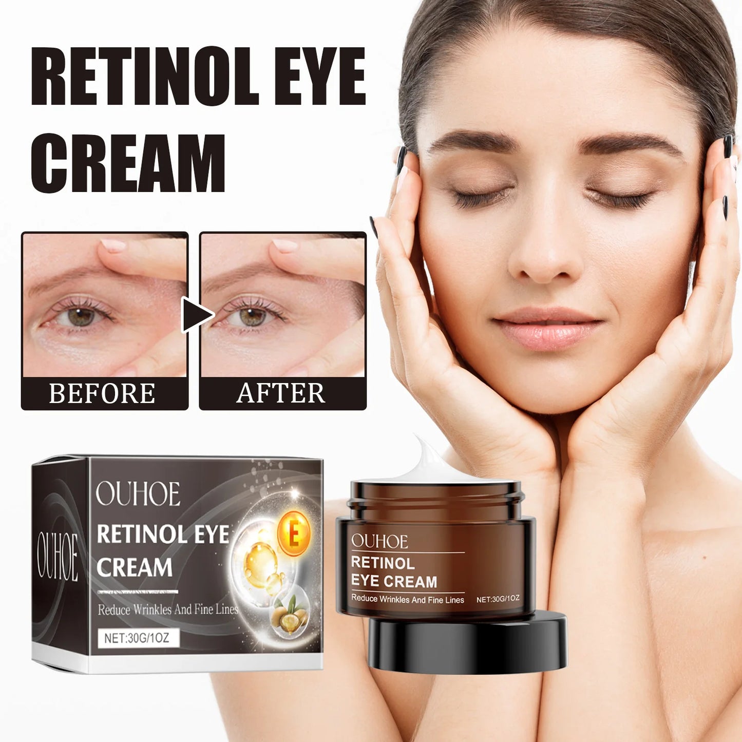 OUHOE Retinol Eye Cream with Black Rim Desalination Smoothing Fine Lines Eye Moist Nursing Play Tight Muscle Serum Form