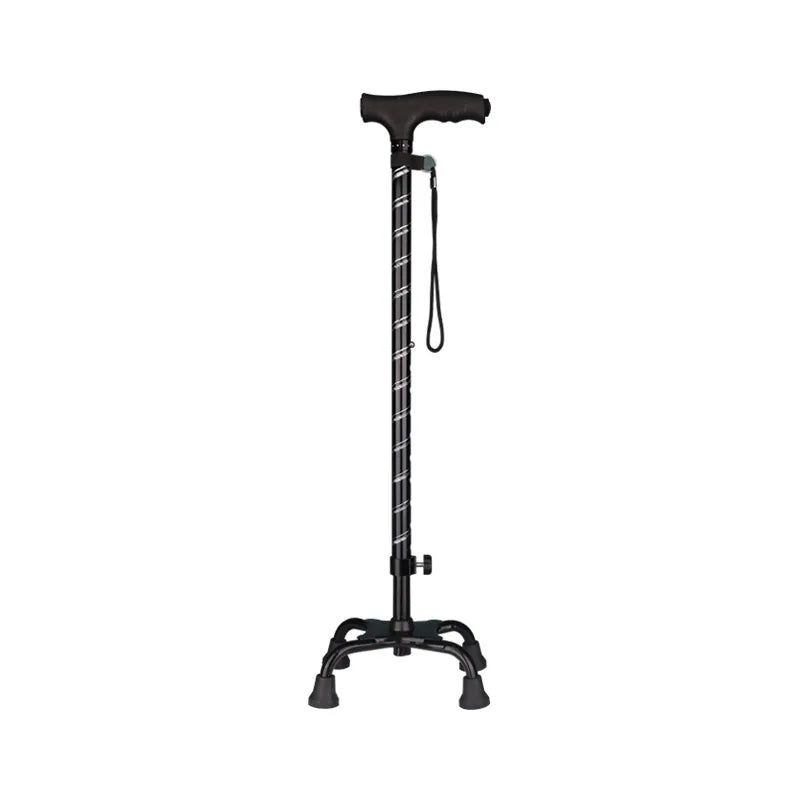 Aluminum Alloy Gold Four-legged Crutches with Curved Armrests Elderly Walking Sticks Are Portable and Adjustable