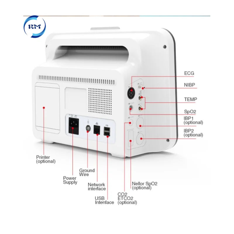 Multi-Parameters 12.1" Touch Screen Patient Monitor with SpO2/EtCO2/NIBP Hospital Monitor with Central Monitoring Function