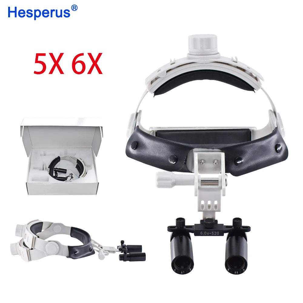 5X / 6X Dental Magnifier Binocular Kepler Loupes Headband Adjustable with LED Headlight 5W Dentist Surgical Headlamp Tools