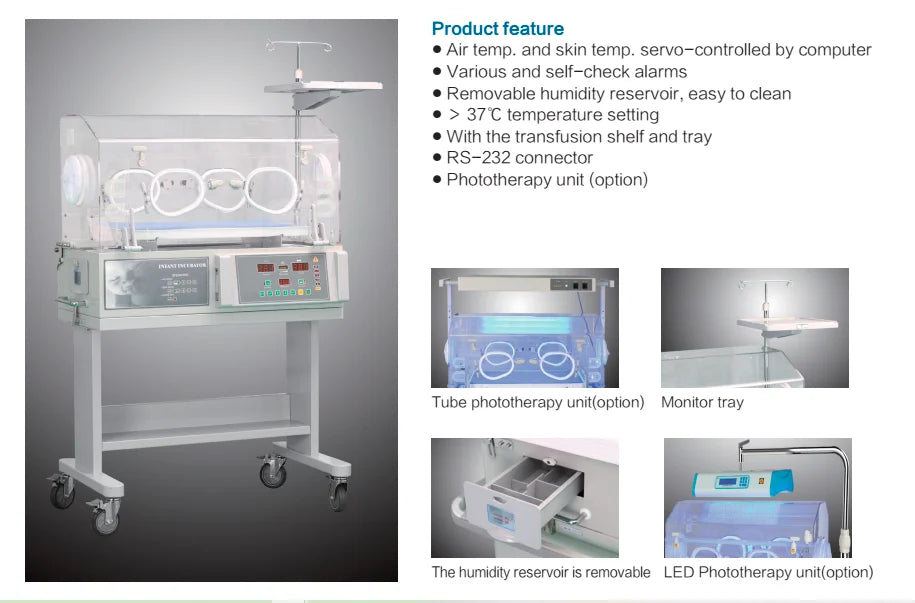 3000bs Hospital Baby Incubator Infant Care Equipment Movable Paediatric Blue Ray Baby Infant Neonatal Incubator