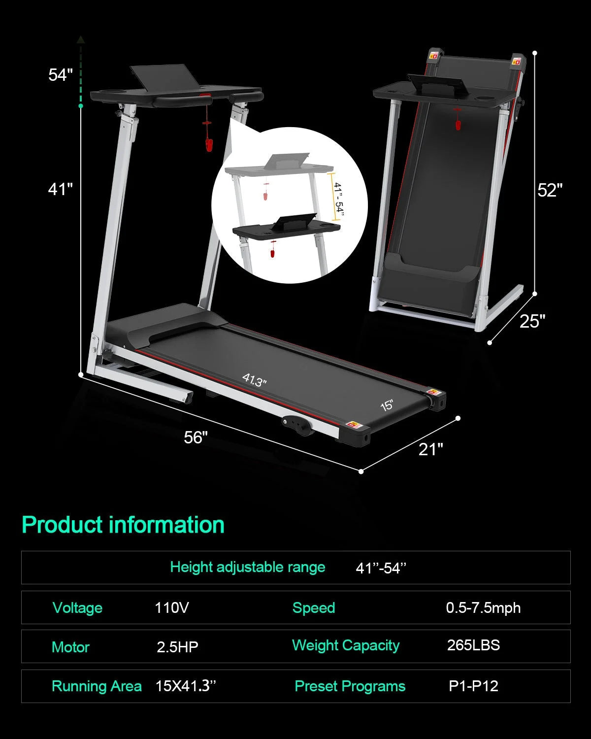 Smart Fitness Exercise Treadmill Running Walking Pad LED Display Portable Running Machine With Handle Treadmill