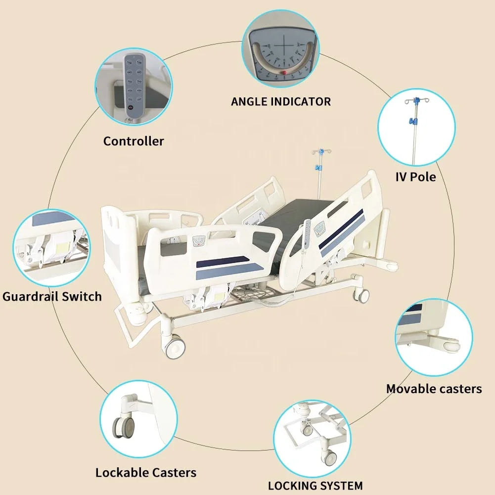 New High Quality Luxurious Electric ICU Hospital Bed 5 Function Medical Grade Electric Patient Bed for Sale