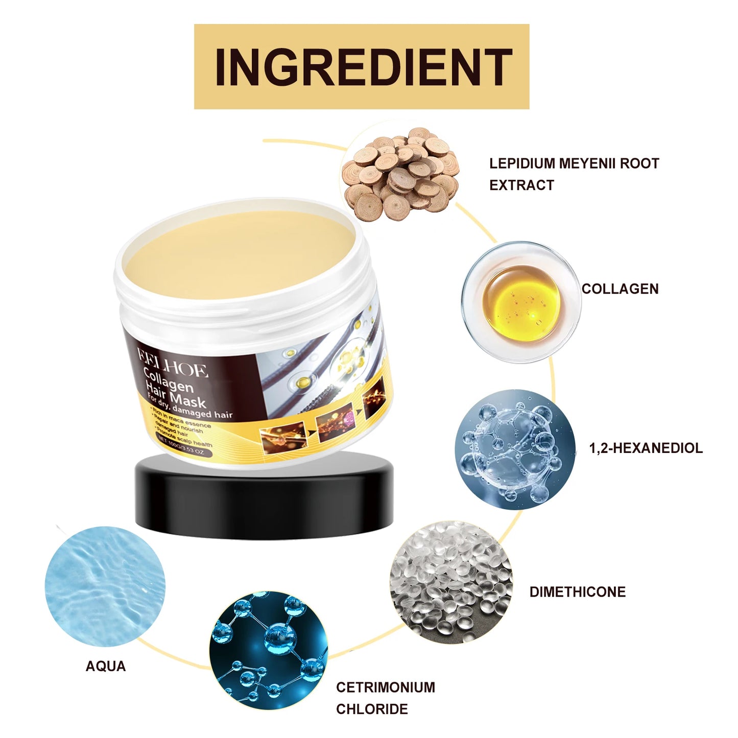 FCJ 500ml Collagen Repair Hair Mask Strong and Moisturizing Keratin for Dry Hair Nourishing and Softening Argan Oil Formula