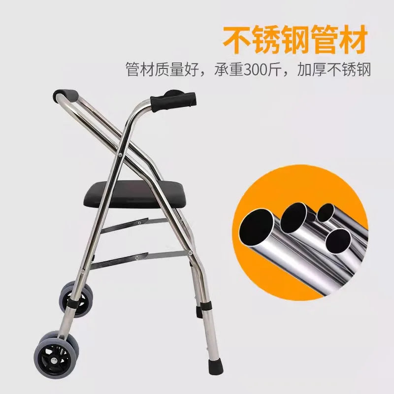 Two-Wheeled Walker for Elderly and Disabled Foldable Standing Frame for Older People's Walking Sticks Medical Walking Aids
