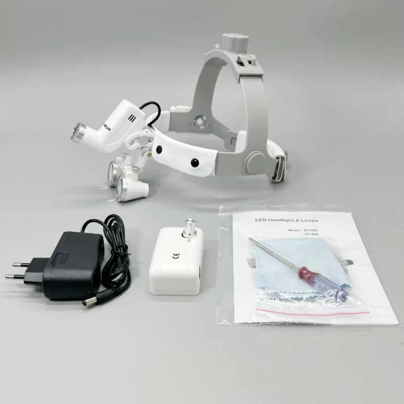 2.5/3.5X 5W Lamp Headband Ajustable Dentist Surgical Headlamp Working Distance 320mm-420mm Dental LED Headlight Binocular Loupes