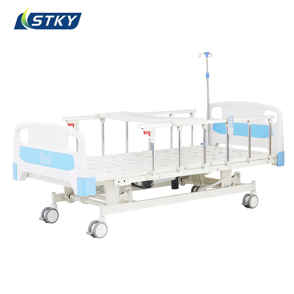 Made in Hengshui 3 Function Foldable ABS Medical ICU White Hospital Bed with Independent Casters