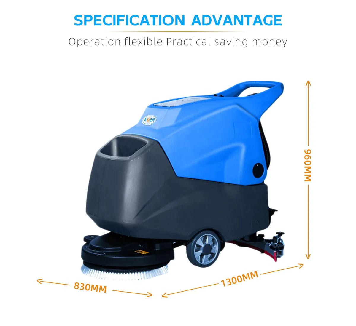 KUER Wholesale 21 Inch Floor Scrubber Cleaning Machine 55L Mini Auto Scrubber Floor Cleaning Machine for Hospital