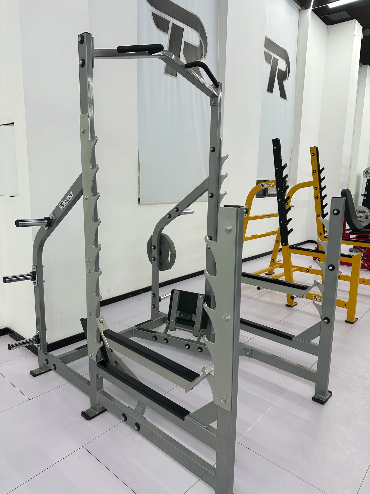 2025 High Quality Gym Equipment Weight Lifting Workout Squat Rack Rosen Fitness Plate Loaded Squat Rack Pull up for Exercise