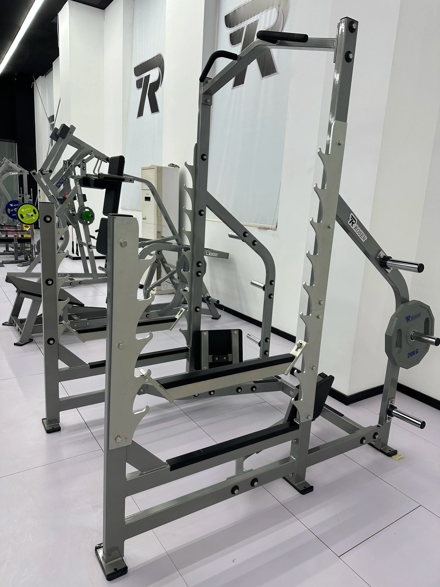 2025 High Quality Gym Equipment Weight Lifting Workout Squat Rack Rosen Fitness Plate Loaded Squat Rack Pull up for Exercise