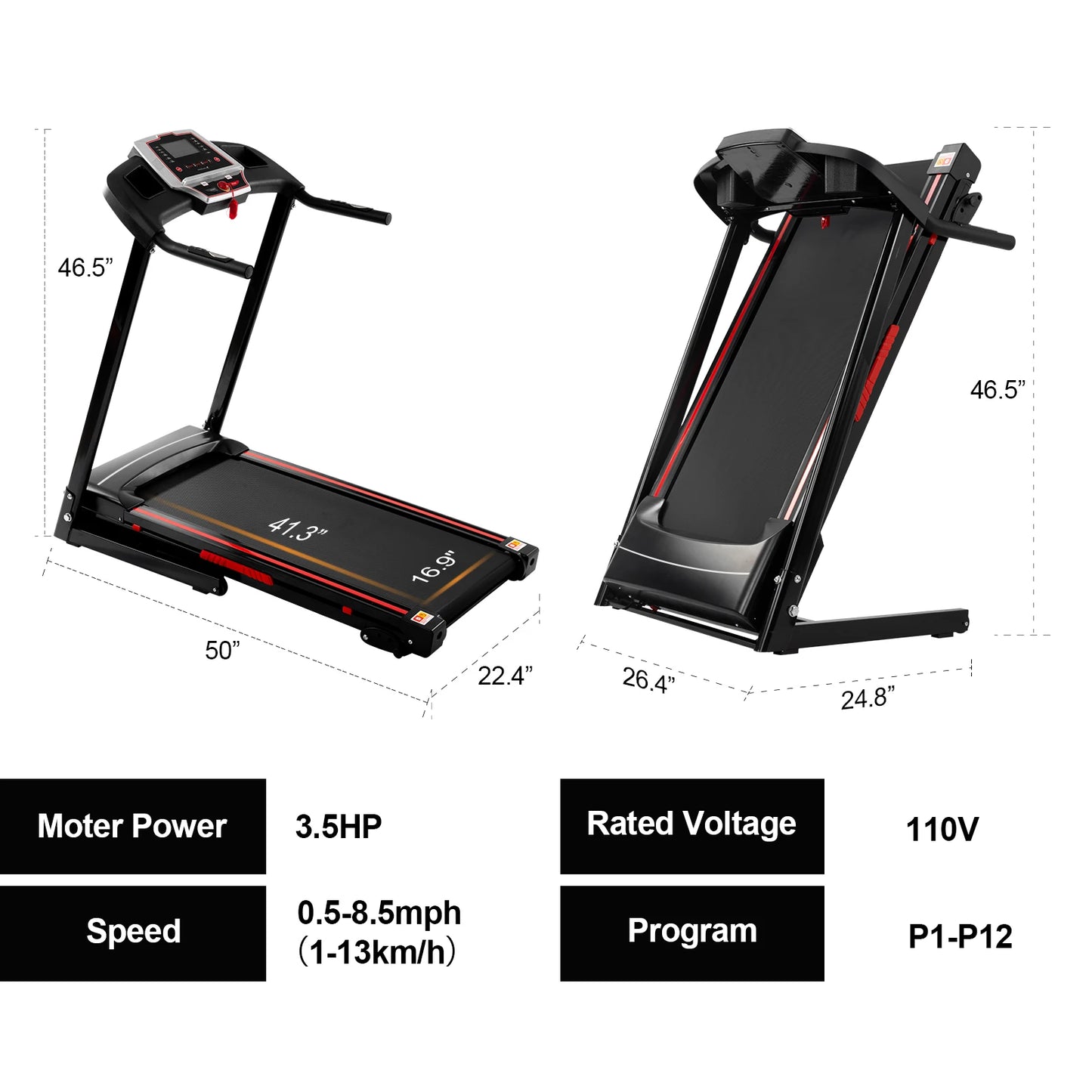 KREEDA Compact Home Use Fitness Running Machine Quiet Electric Treadmill with LCD Screen Foldable Design for Home Use
