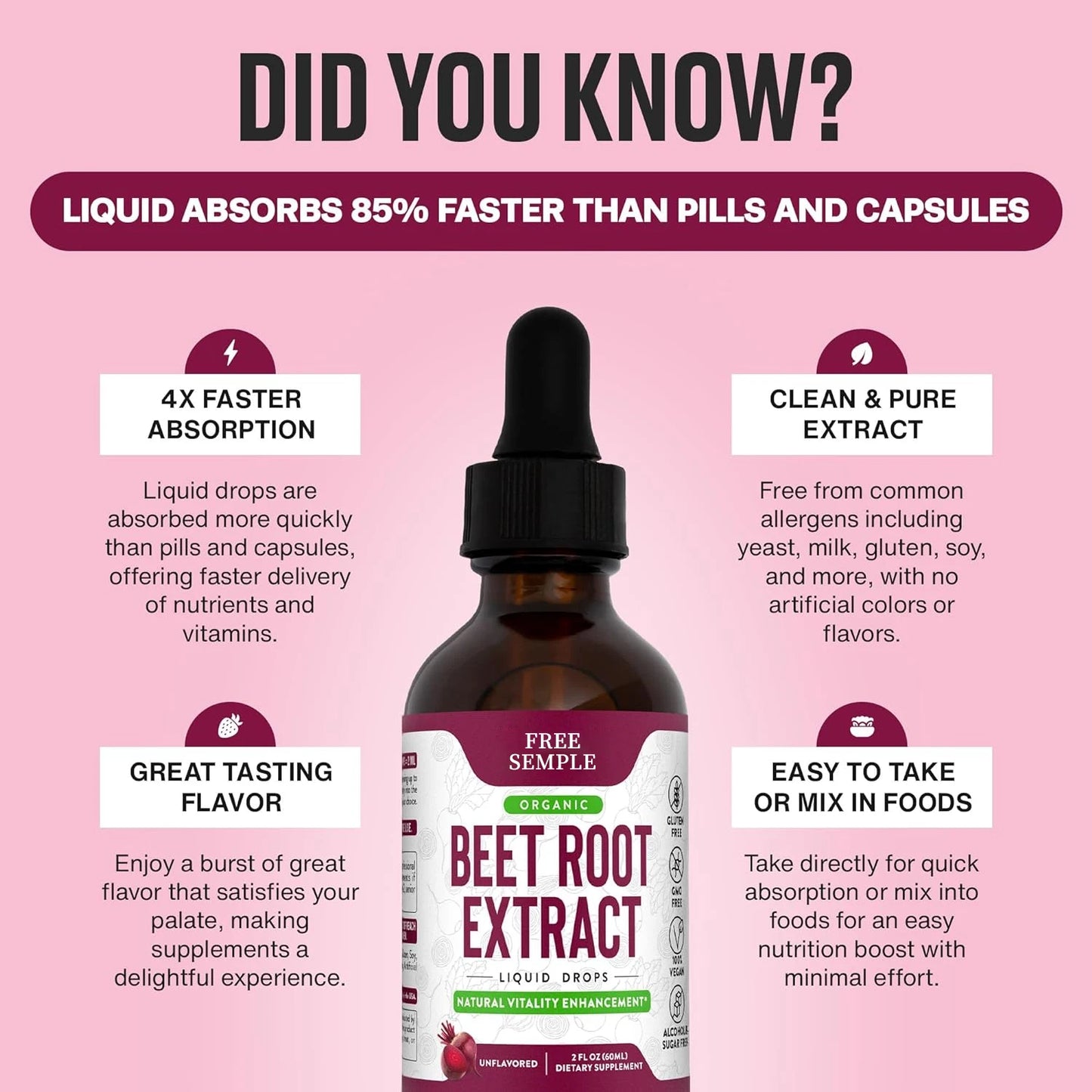 Free Sample Vegan Beet Root Liquid Supplement Liquid Beets Extra Fast Absorption with Beet Root Organic Extract