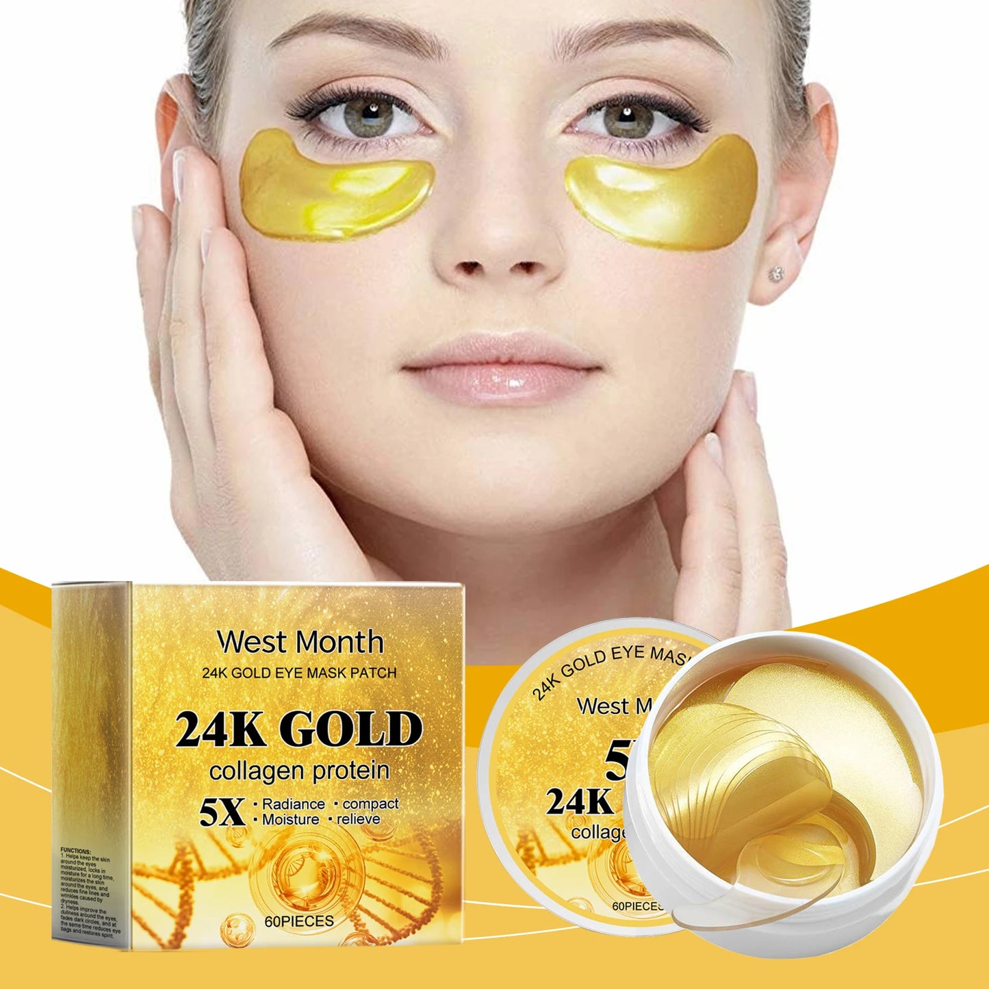West&Month 24K Gold Eye Mask Nourishing and Hydrating Eye Patch for Fine Lines Firming and Skin Care