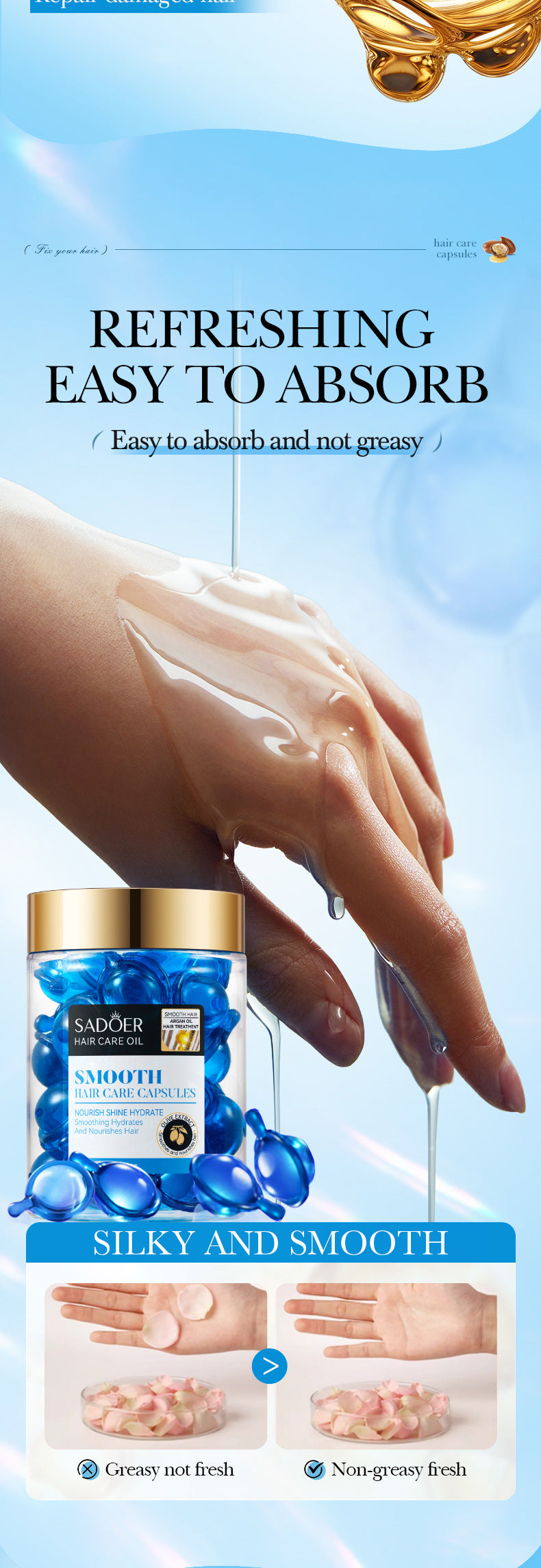 Magic Hair Vitamin Capsule Keratin Oil Fast Restore Hair Soft Smooth Shiny Deep Moisturizer Frizzy Dry Scalp Hair Care Products