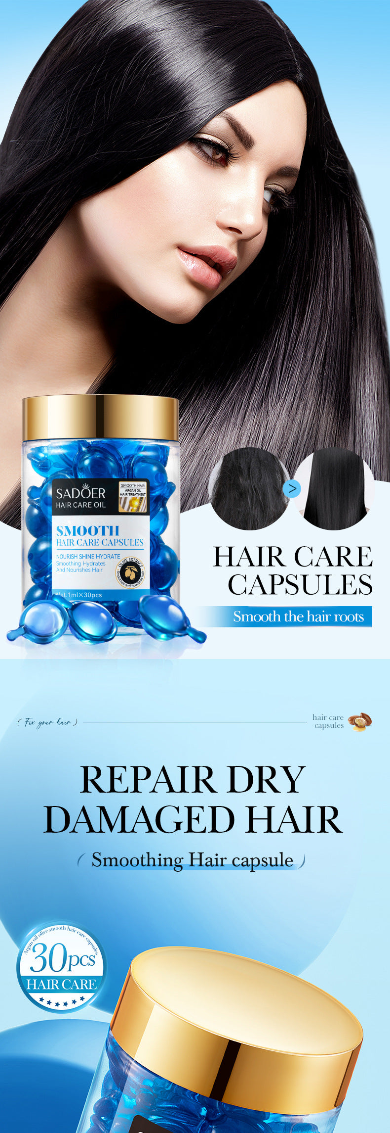 Magic Hair Vitamin Capsule Keratin Oil Fast Restore Hair Soft Smooth Shiny Deep Moisturizer Frizzy Dry Scalp Hair Care Products
