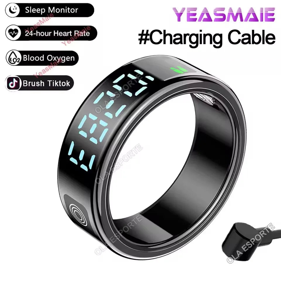 LED Display Screen Smart Ring Waterproof Health Monitoring Heart Rate&Blood Oxygen&Sleep Monitoring Remote Care Men Women Gifts