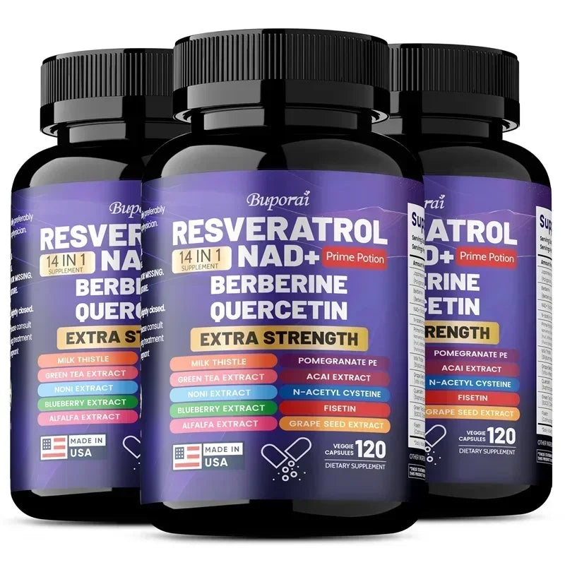 Resveratrol Nad+ Berberine Quercetin - Improve Aging, Anti-oxidation, Promote Metabolism, Protect Nerve Health, Non-GMO