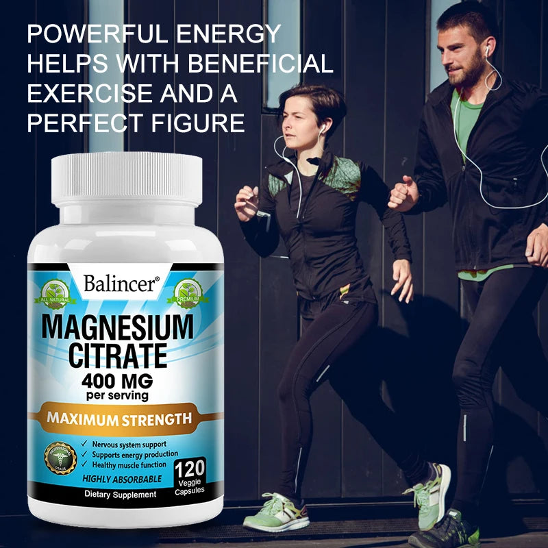 Magnesium Citrate Supplement, 120 Capsules, Relieves Fatigue and Promotes Relaxation, Unisex, Supports Heart and Bone Health