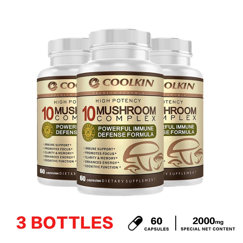10 Mushroom Complex - Boost Energy, Improve Brain Function, Enhance Memory and Concentration, and Boost Immunity