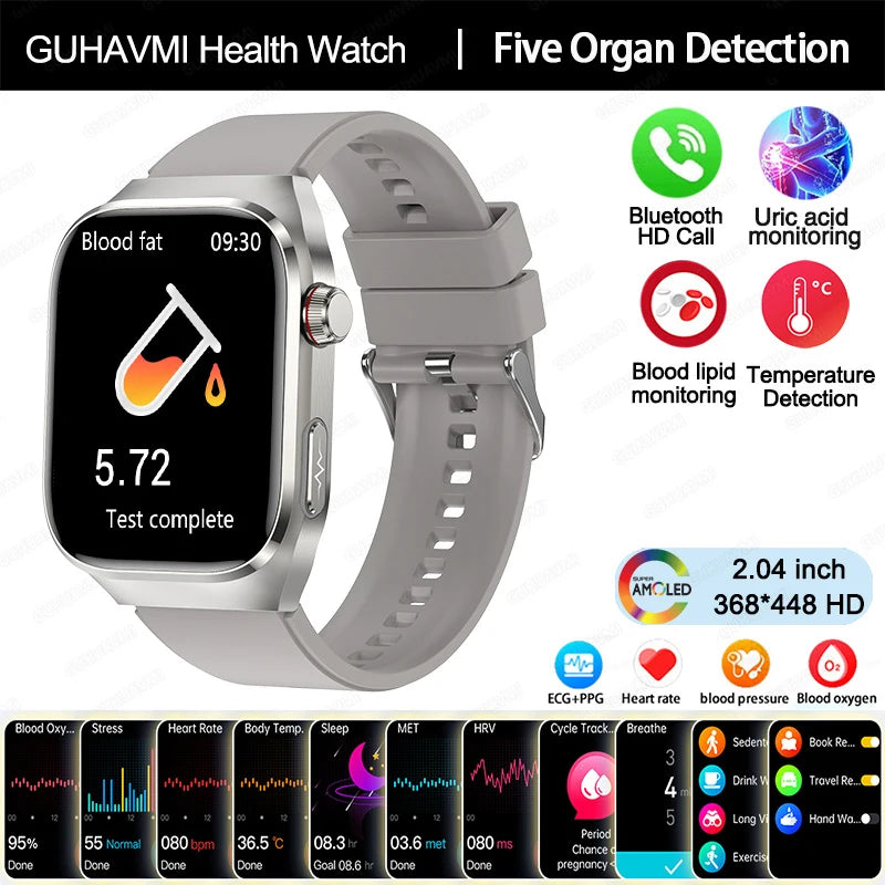 New Micro Physical Examination Five Organ Health Smartwatch Blood Pressure Uric Acid Body Fat Watches Bluetooth Call Smart Watch