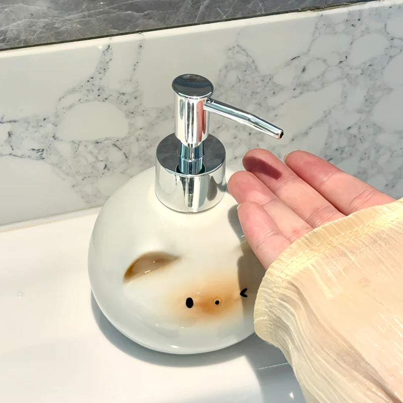 Ceramic Siamese Cat Hand Sanitizer Press Bottle Toilet Shampoo Shower Gel Packaging Bottle Dispenser for Liquid Soap