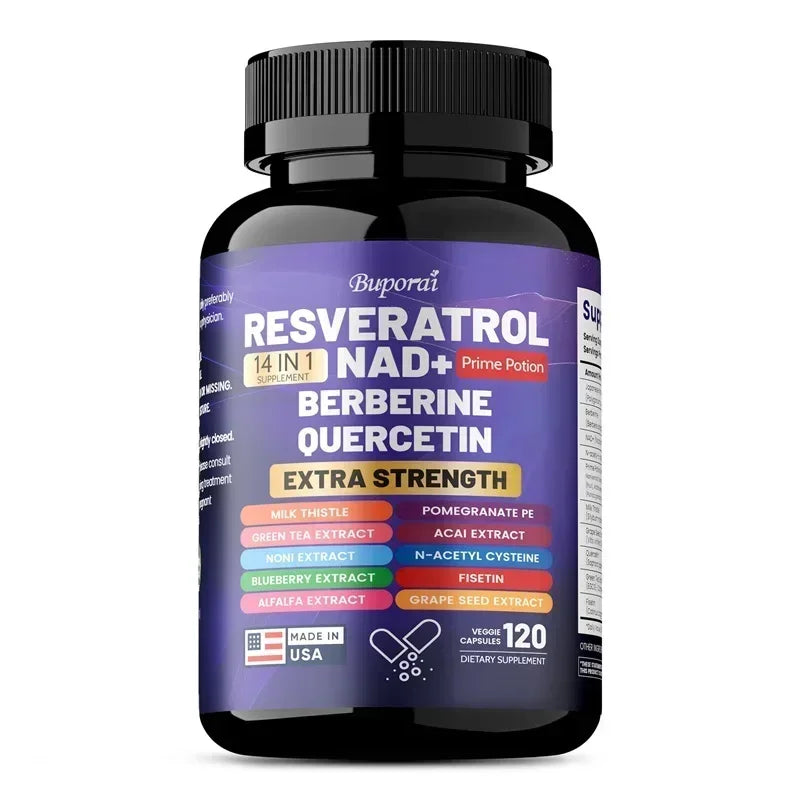 Resveratrol Nad+ Berberine Quercetin - Improve Aging, Anti-oxidation, Promote Metabolism, Protect Nerve Health, Non-GMO