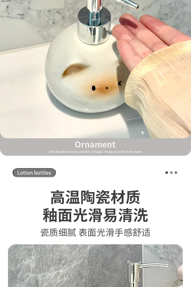 Ceramic Siamese Cat Hand Sanitizer Press Bottle Toilet Shampoo Shower Gel Packaging Bottle Dispenser for Liquid Soap