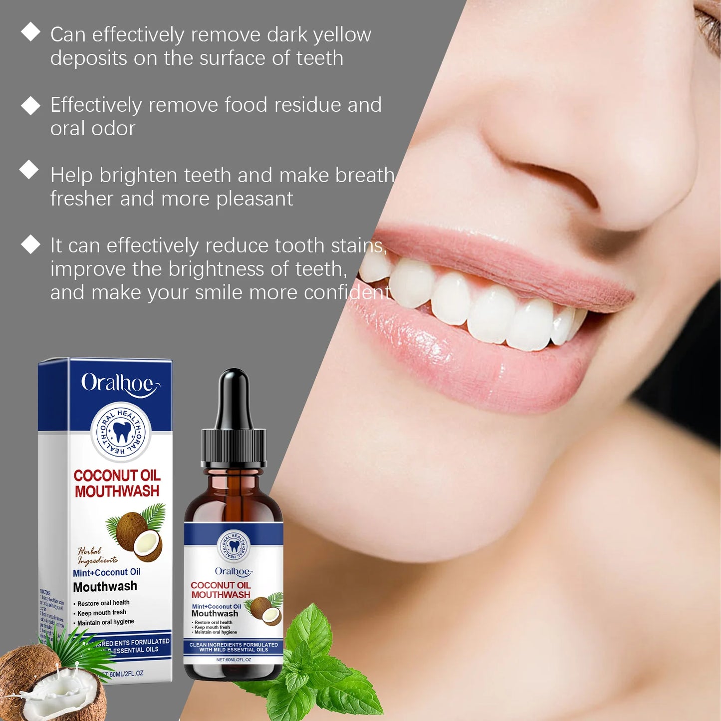 Oralhoe Coconut Oil Mouthwash Teeth Whitening Cleansing Refreshing Gums Fresher Oral Bad Breath Home Business Mouth Health Care