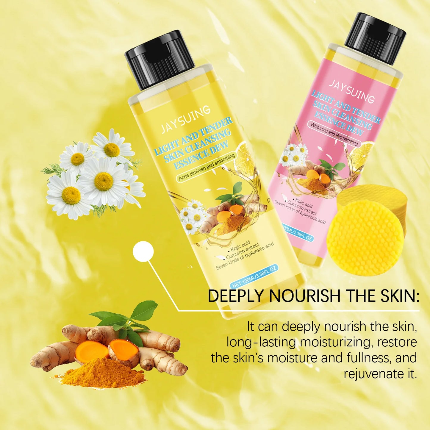 Turmeric Skin Care Set Hyaluronic Acid Serum Oil Control Acn-e Removal Brighten Moisturize Exfoliating Kojic Acid Cleansing Pad