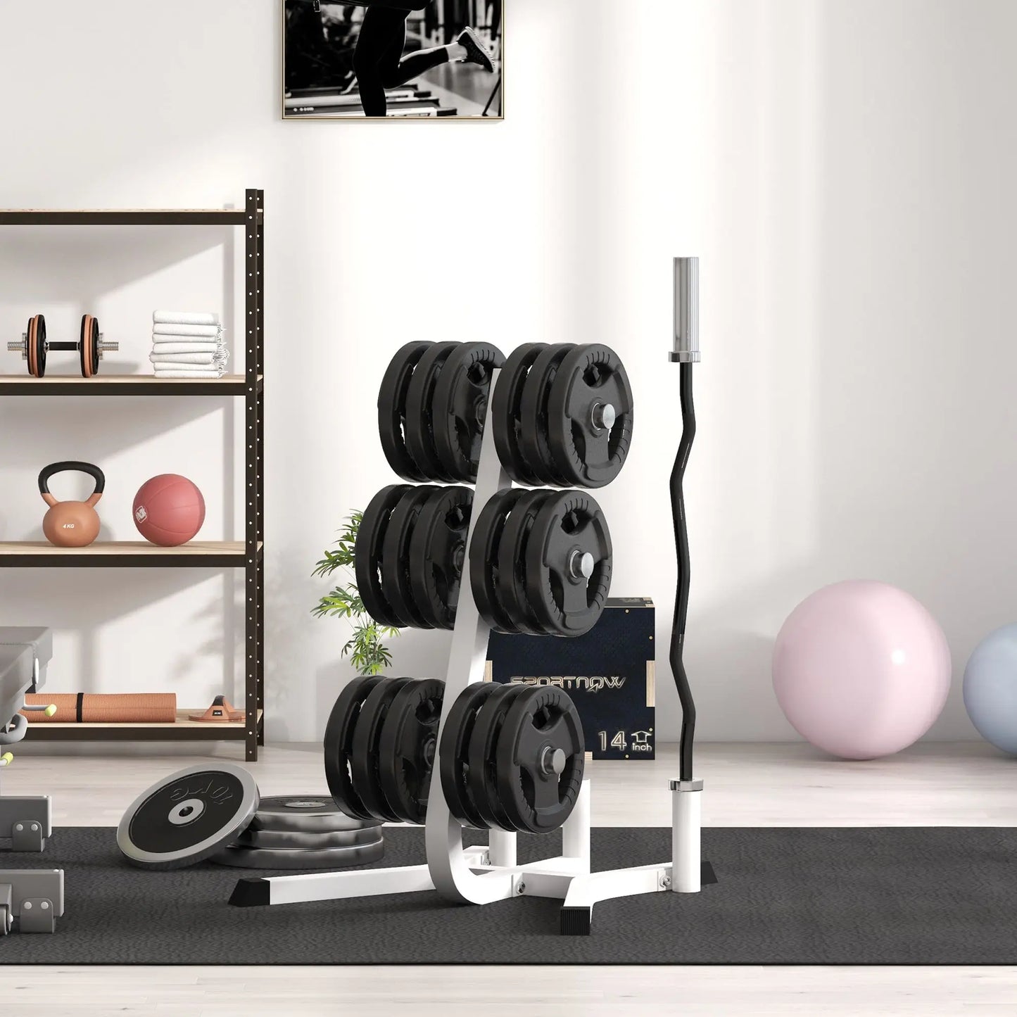 2-Inch White for Olympic Weight Tree Barbell Bar Holders 660 Lbs. Capacity Outdoor Fitness Equipment Heavy Weight Plate Rack