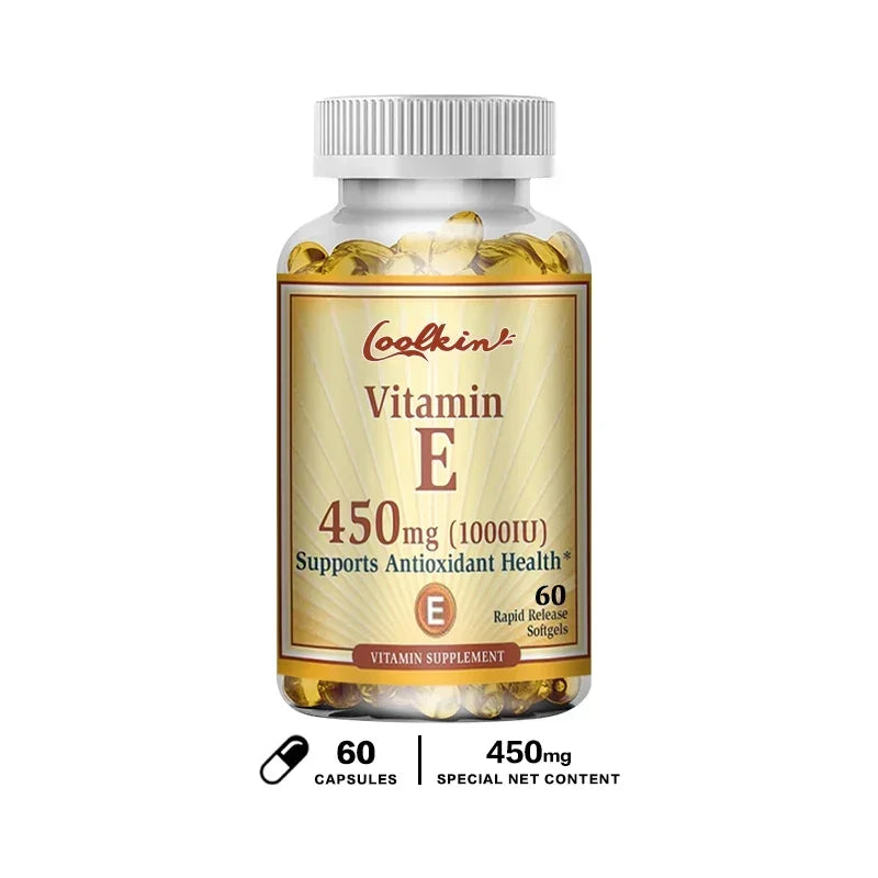 Natural Vitamin E Capsules - Brightens Skin, Tightens Skin, Reduce Wrinkles, Anti-aging, Antioxidant, Supports Immune