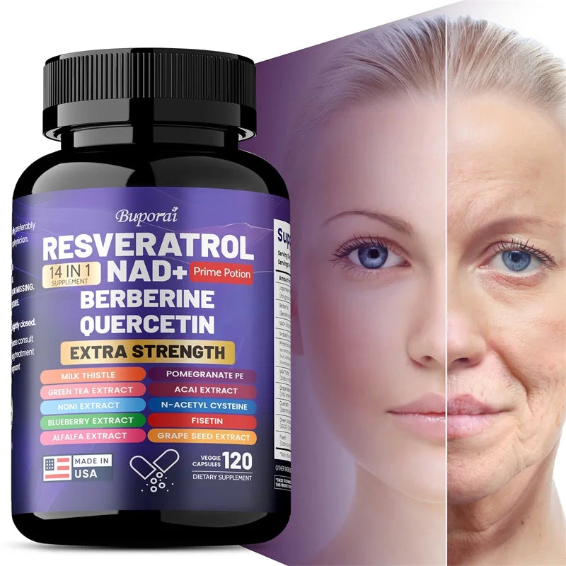 Resveratrol Nad+ Berberine Quercetin - Improve Aging, Anti-oxidation, Promote Metabolism, Protect Nerve Health, Non-GMO