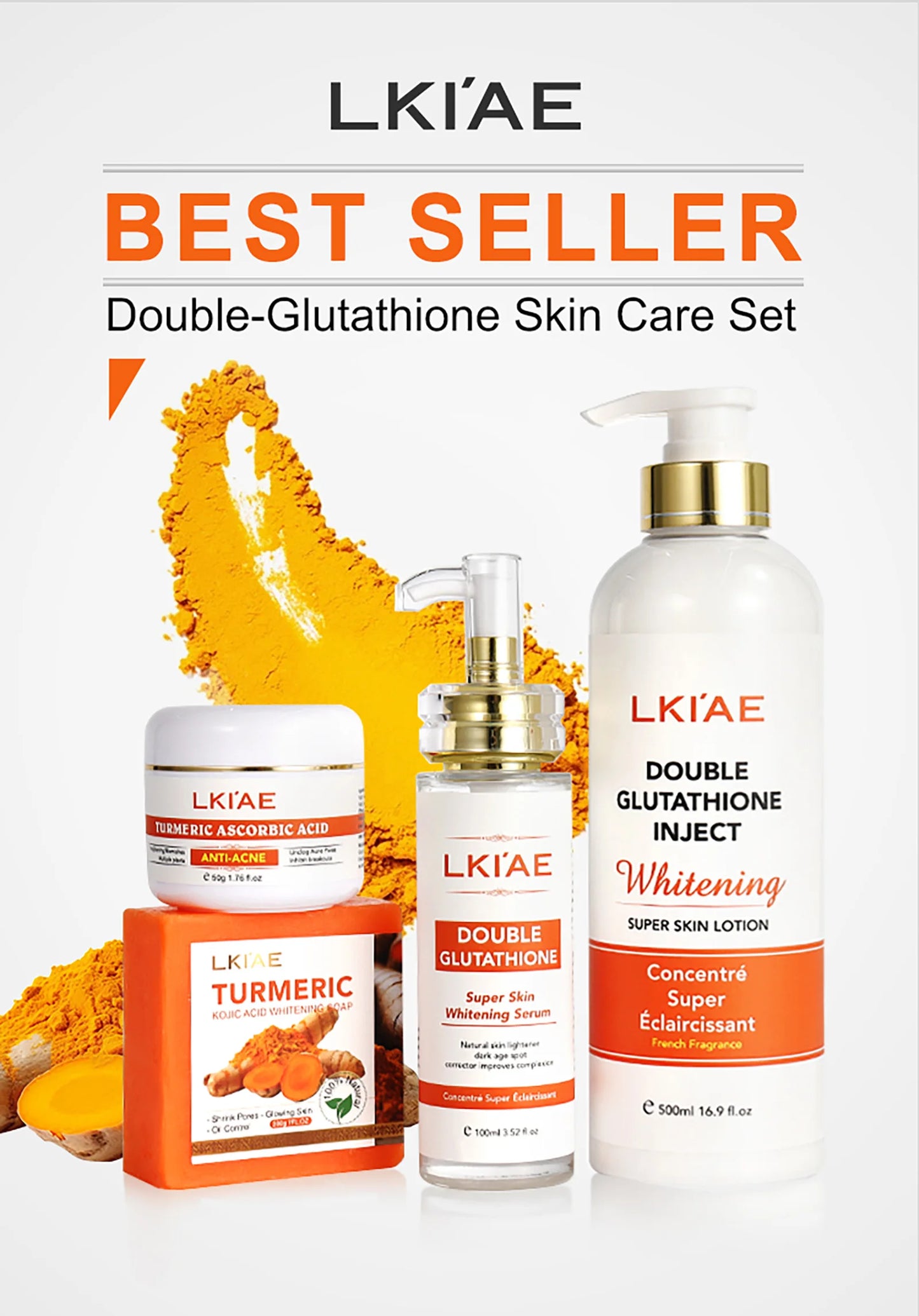 Natural Turmeric Whitening Skin Care Set, Moisturizing, Reduce Dark Spots, Acne, Even Skin Tone, With Glutathione And Aloe