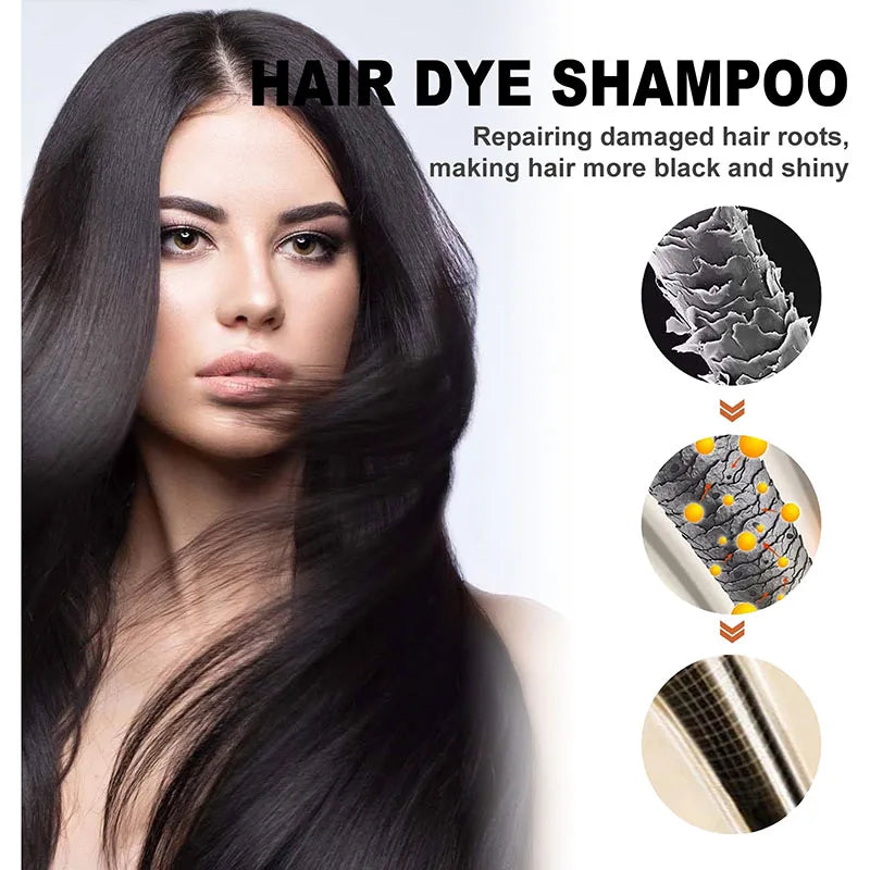 Hair Color Shampoo for Gray Hair 3 in 1 Black Hair Dye Shampoo for Women&Men Natural Herbal Safety Nourishing Hair Care Cream