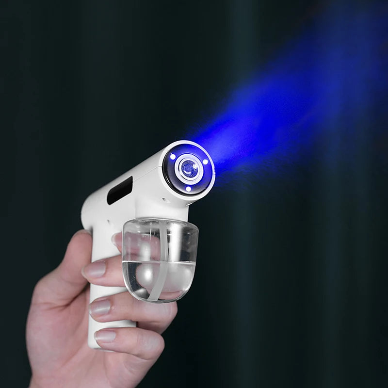 Portable Handheld Electric Humidification Spray Gun Household Travel Supplies Atomised Blue Light Rechargeable Disinfection Gun