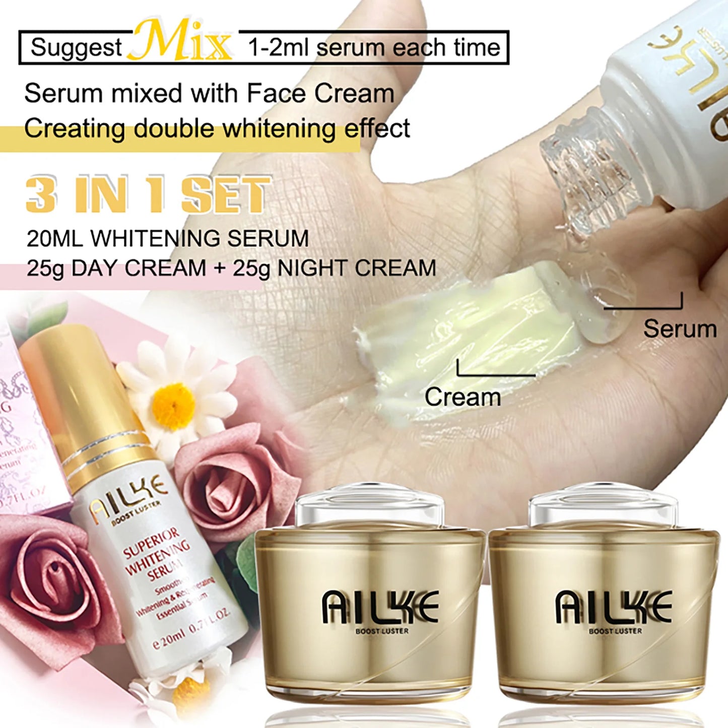 AILKE Whitening Moisturizing Facial Cream, Naturally Brighten Skin Tone, Remove Dark Spots, Clean Skin With Nicotinamide Spf35+