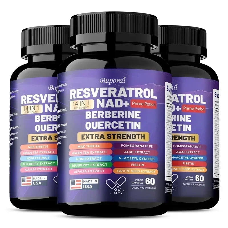 Resveratrol Nad+ Berberine Quercetin - Improve Aging, Anti-oxidation, Promote Metabolism, Protect Nerve Health, Non-GMO