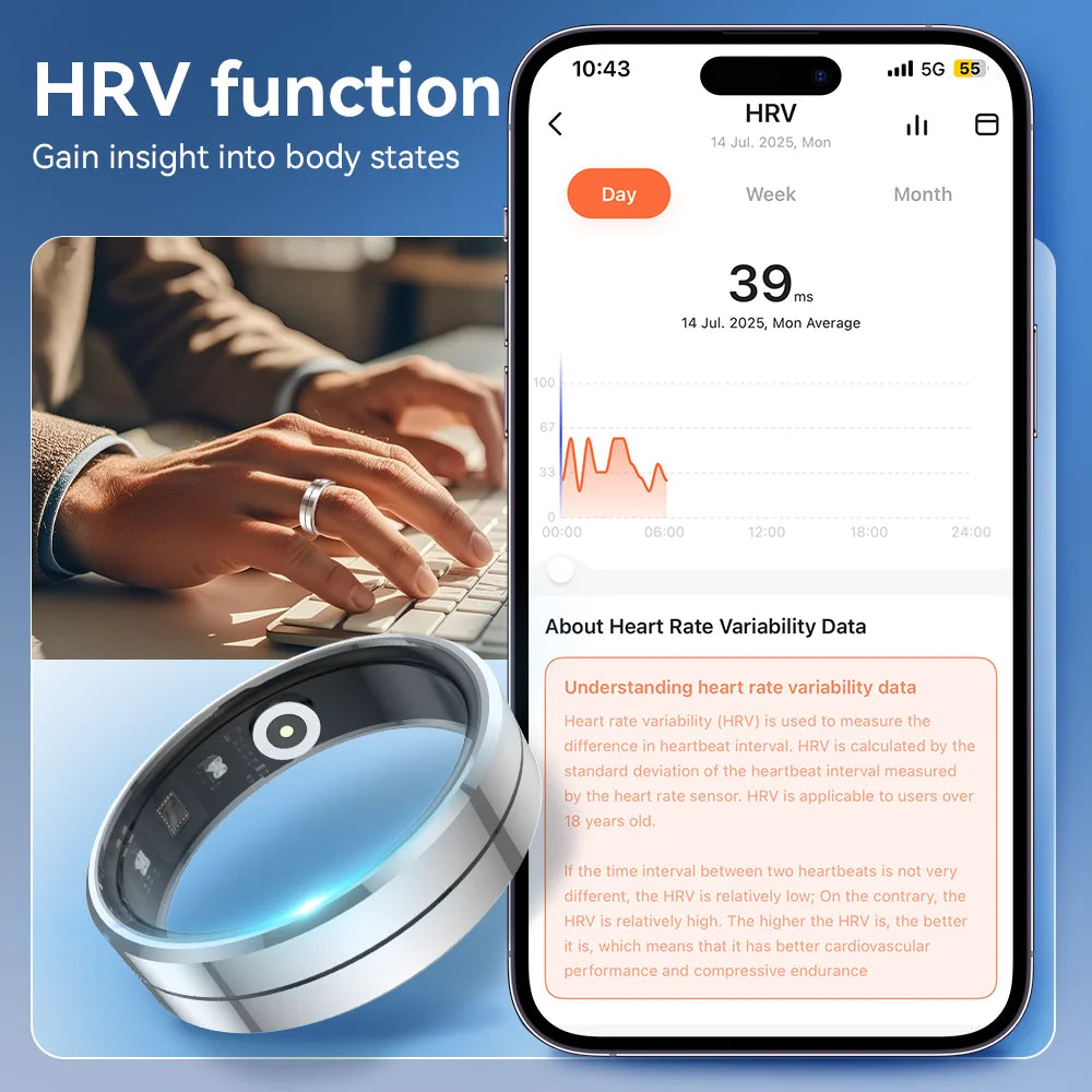 2025 Smart Ring Waterproof 5ATM Heart Rate Blood Oxygen Health Monitoring Sleep Monitor Remote Tracking Man Women Smartring