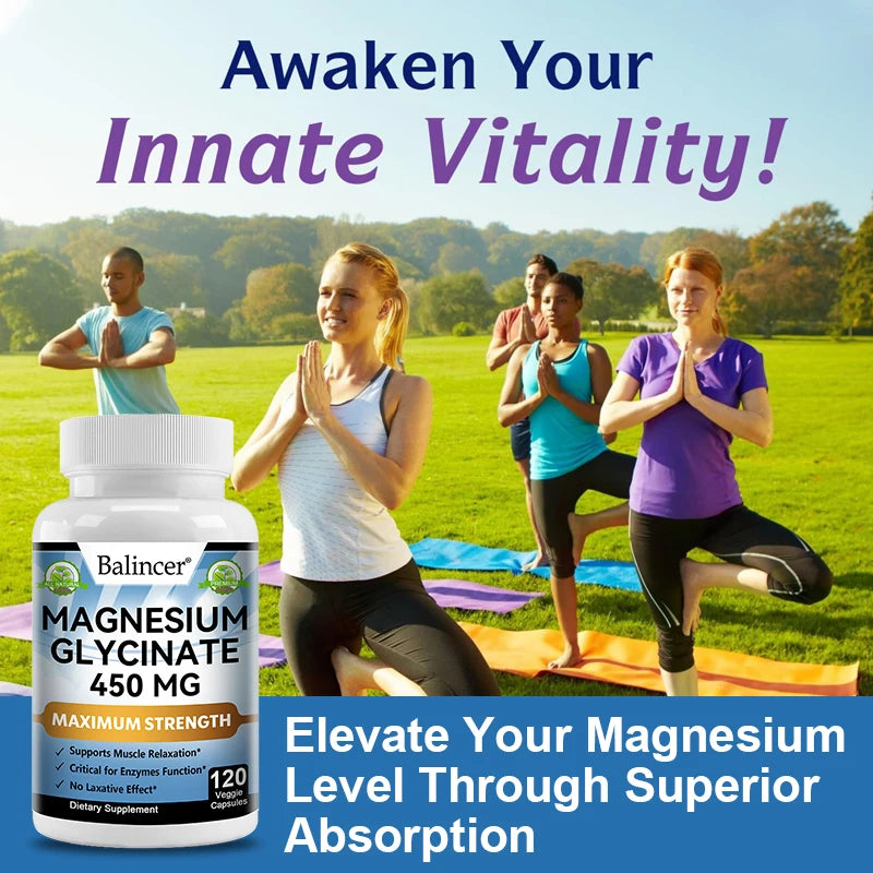 Balincer Magnesium Glycinate Supplement 450mg, Helps with Muscle, Nerve Health, Nutritional Absorption and Sleep Quality