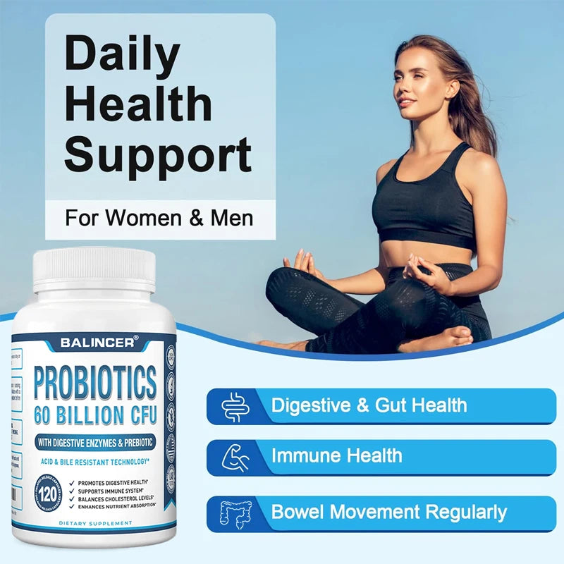Probiotic + Prebiotic Supplements - Contains Digestive Enzymes To Support Digestive Health and The Immune System