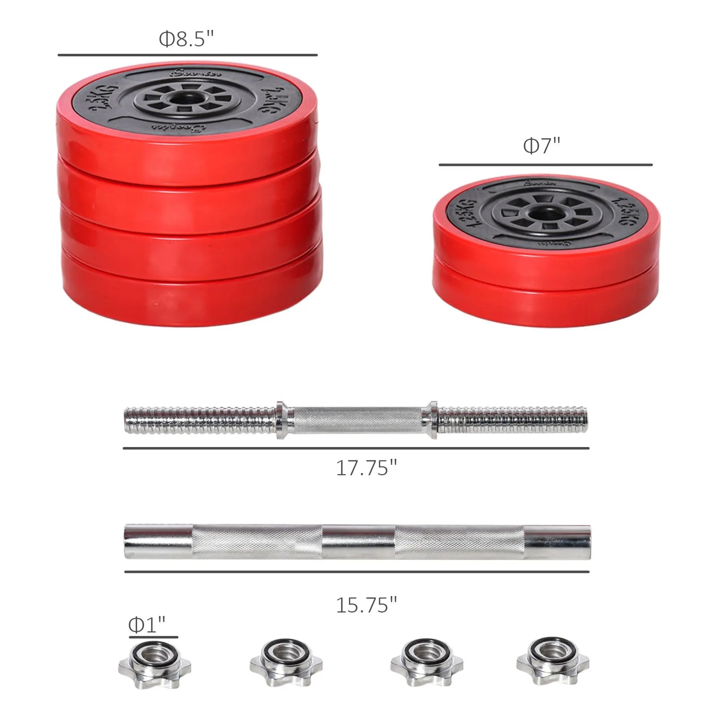 66lbs Dumbbell & Barbell Adjustable Set Two-In-One Strength Muscle Exercise Fitness Plate Bar Clamp Rod for Home Gym